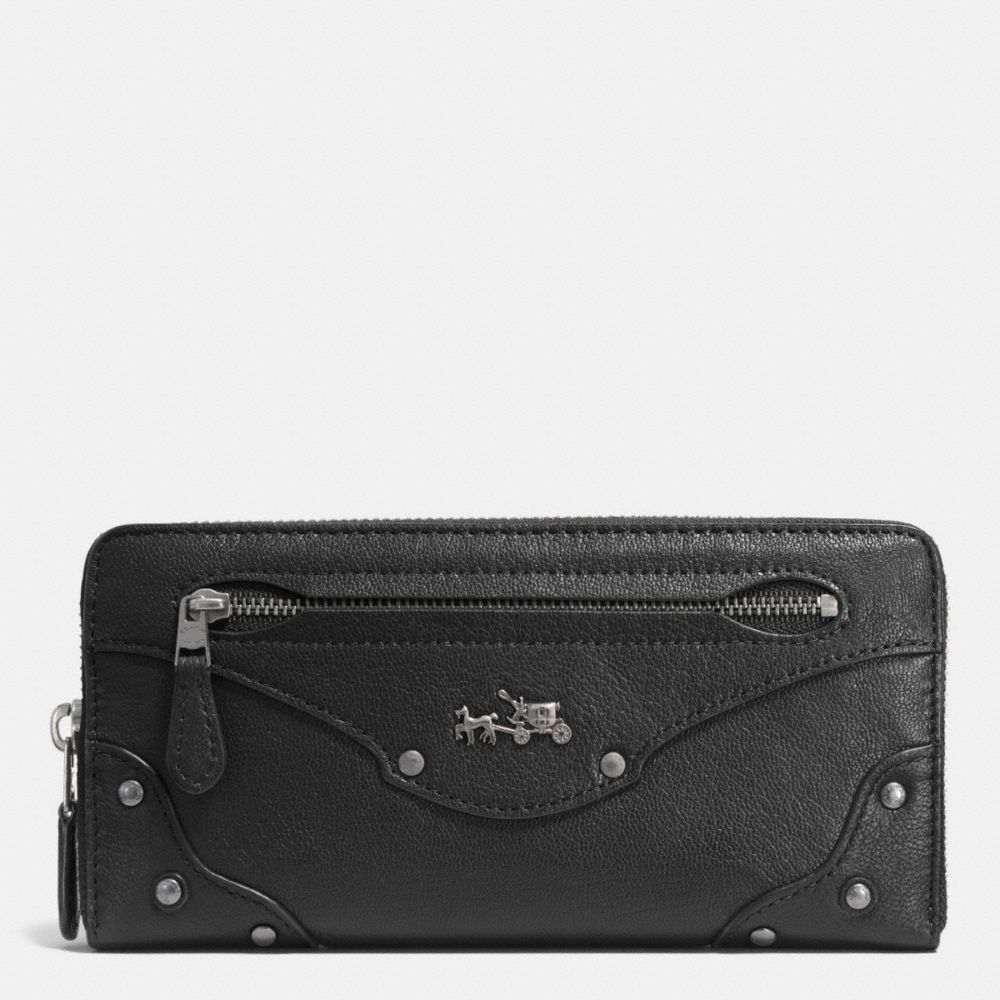Rivets Accordion Zip Around Wallet In Leather