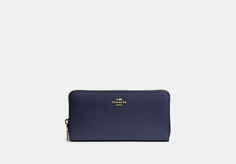 COACH®,ACCORDION ZIP WALLET,Leather,Light Gold/Navy,Front View