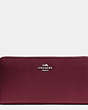 COACH®,ACCORDION ZIP WALLET,Leather,Silver/BURGUNDY,Front View