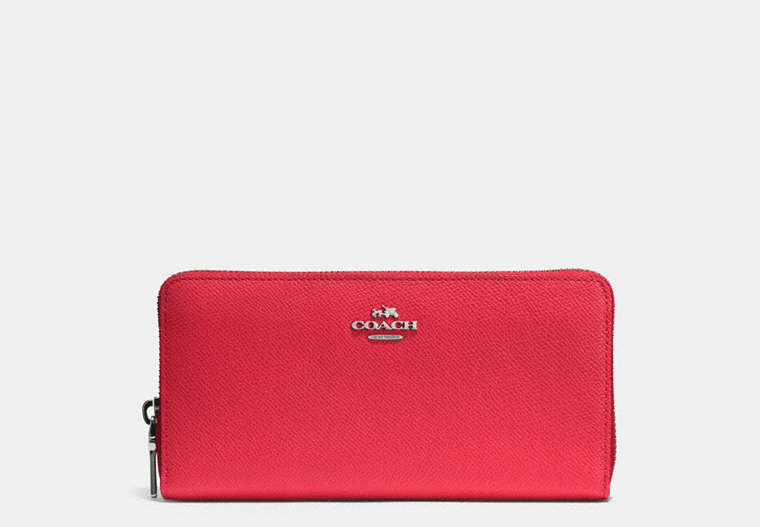 COACH®,ACCORDION ZIP WALLET,Leather,Silver/True Red,Front View