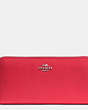 COACH®,ACCORDION ZIP WALLET,Leather,Silver/True Red,Front View