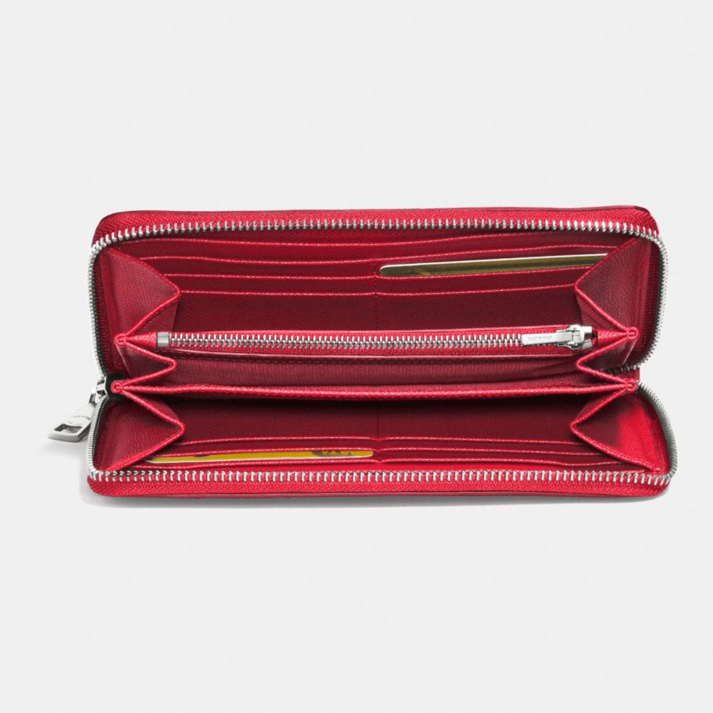 COACH®,ACCORDION ZIP WALLET,Leather,Silver/True Red,Inside View,Top View