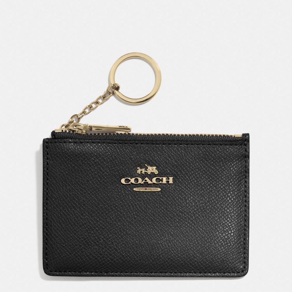 COACH®,MINI SKINNY ID CASE,Crossgrain Leather,Light Gold/Black,Front View image number 0