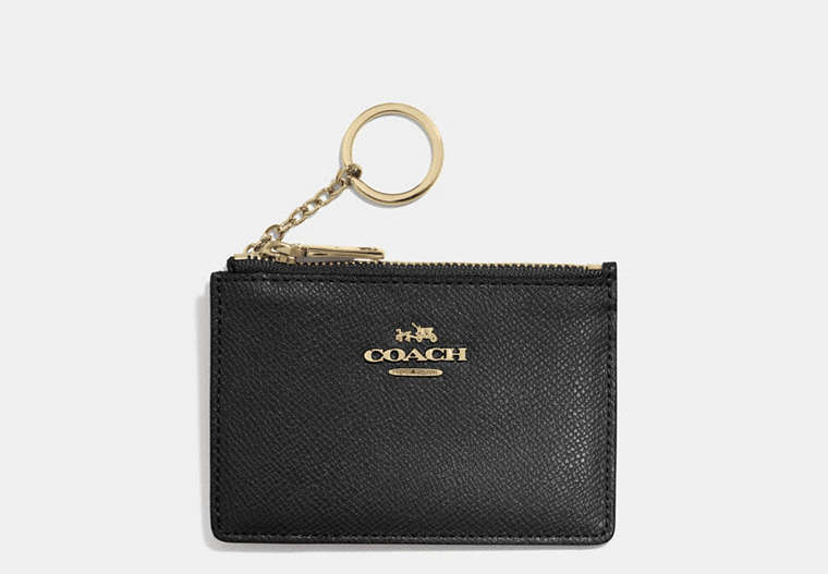 COACH®,MINI SKINNY ID CASE,Crossgrain Leather,Light Gold/Black,Front View