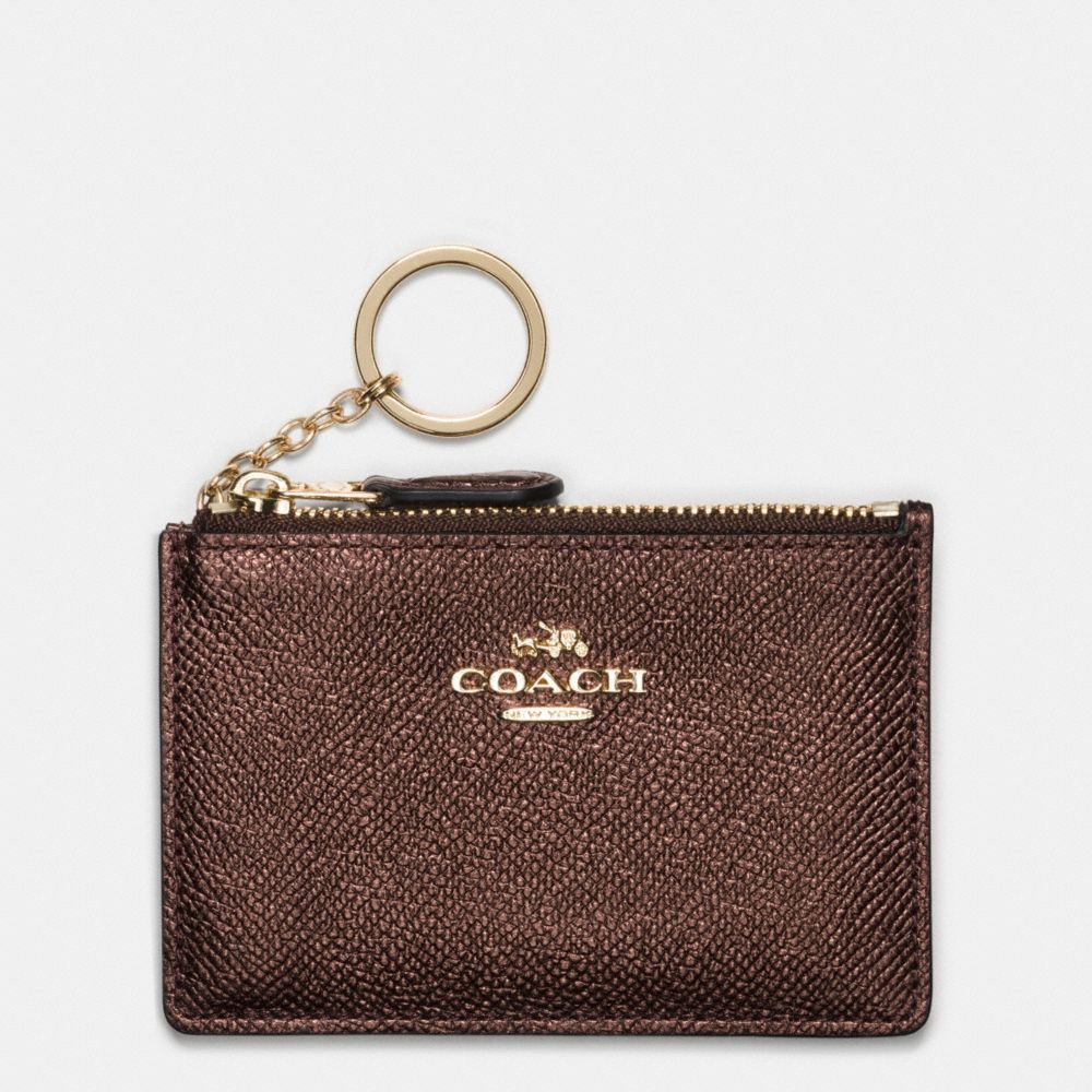 COACH®,MINI SKINNY ID CASE,Crossgrain Leather,Light Gold/Bronze,Front View