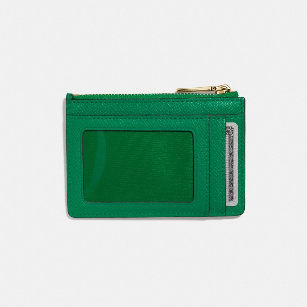 COACH®,MINI SKINNY ID CASE,Crossgrain Leather,Light Gold/Forest,Back View