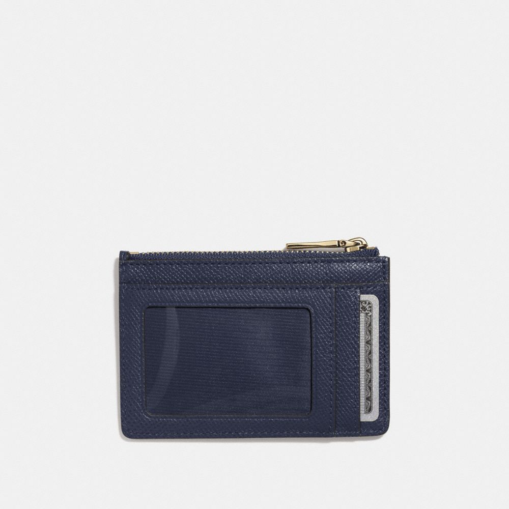 COACH®,MINI SKINNY ID CASE,Crossgrain Leather,Light Gold/Navy,Back View