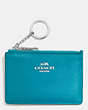 COACH®,MINI SKINNY ID CASE,Crossgrain Leather,Silver/TURQUOISE,Front View