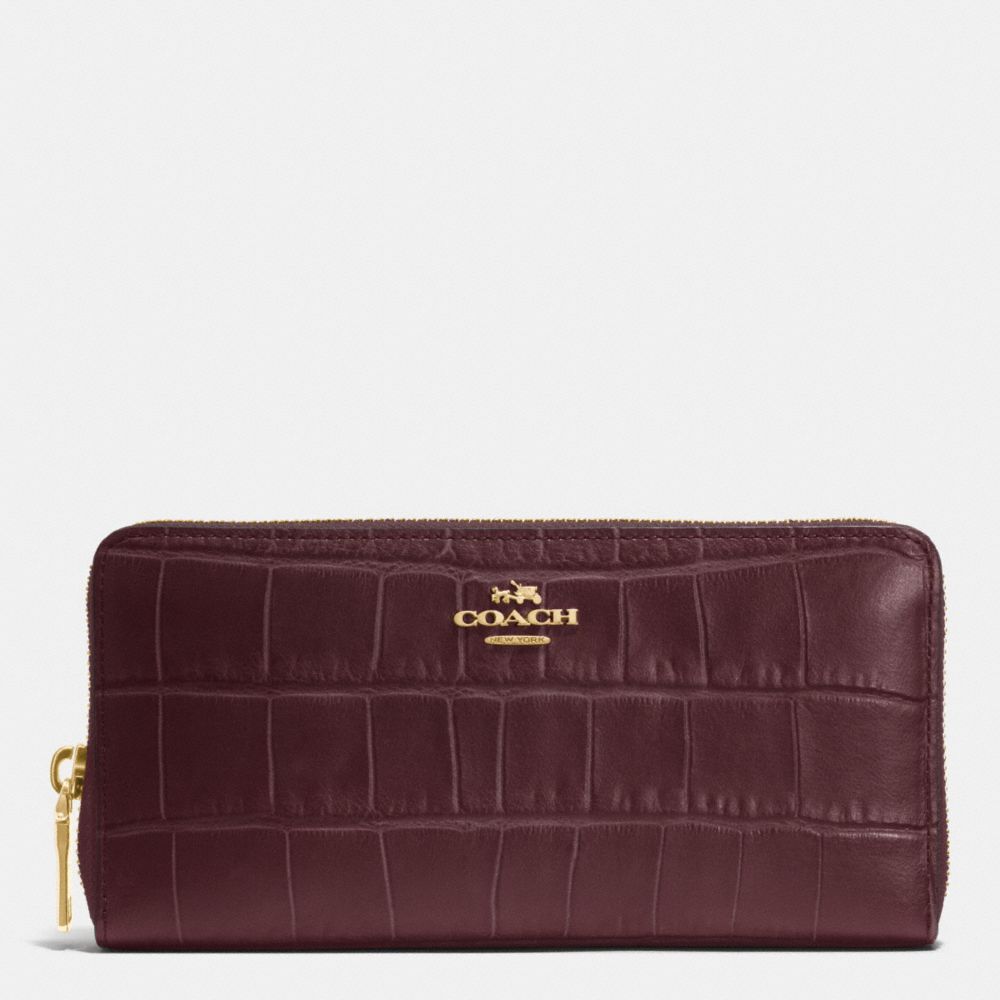 COACH®,ACCORDION ZIP WALLET,Exotics,Light Gold/Oxblood,Front View