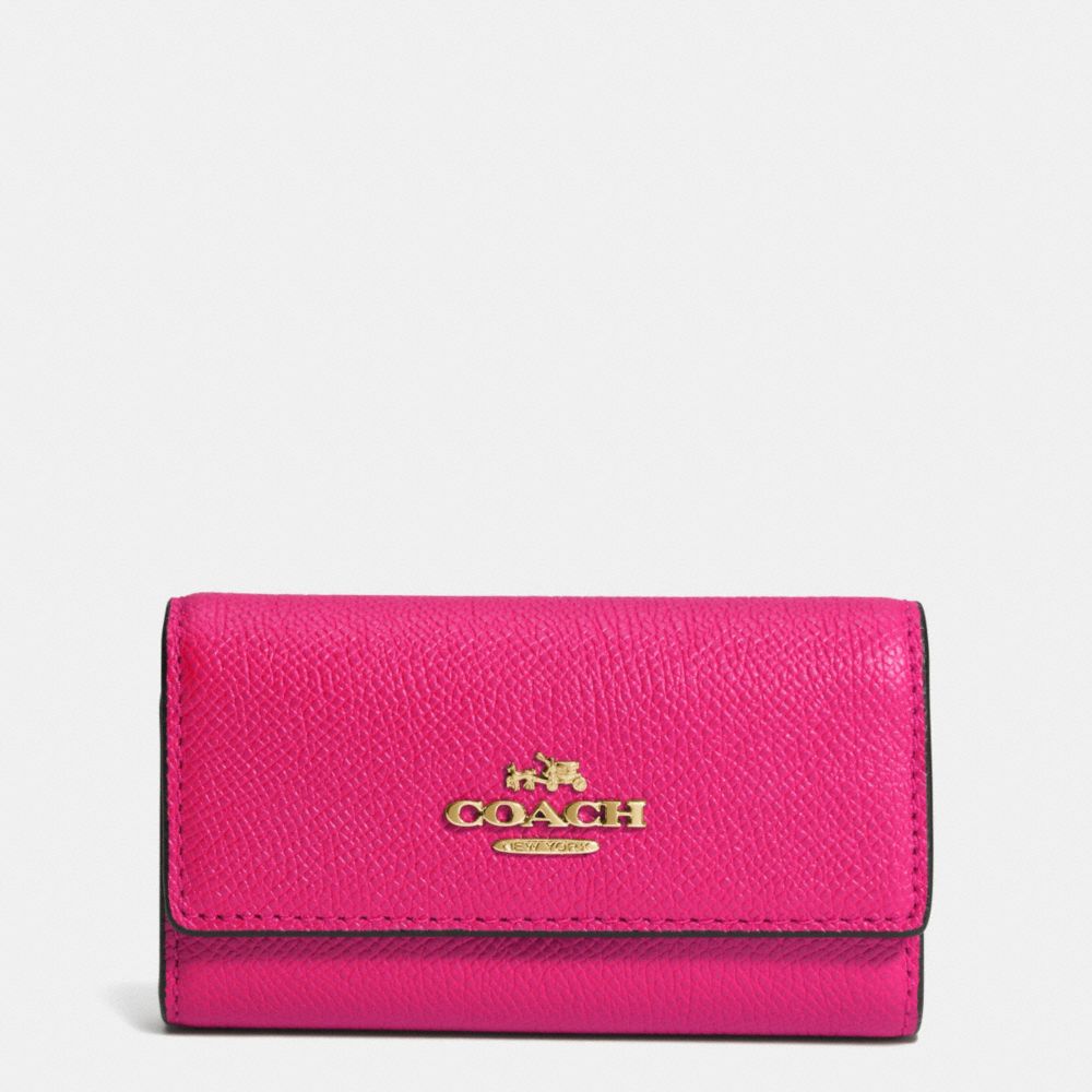 COACH®,6 Ring Key Case In Embossed Textured Leather,,Front View