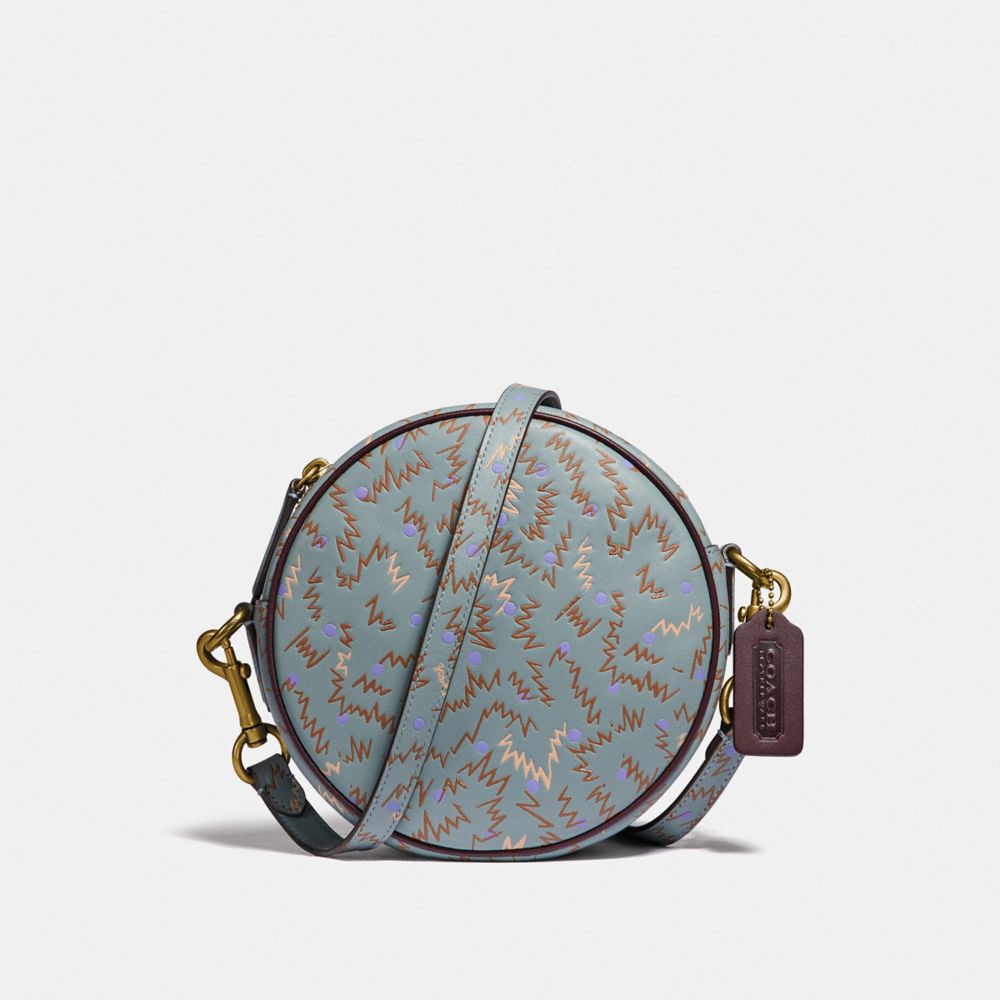 COACH®,CIRCLE CROSSBODY WITH SQUIGGLE PRINT,Coated Canvas,Small,Brass/SAGE,Front View