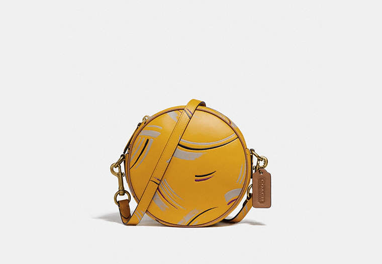 COACH®,CIRCLE CROSSBODY WITH BRUSH STROKE PRINT,Coated Canvas,Small,Brass/WHEAT,Front View