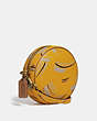 COACH®,CIRCLE CROSSBODY WITH BRUSH STROKE PRINT,Coated Canvas,Small,Brass/WHEAT,Angle View