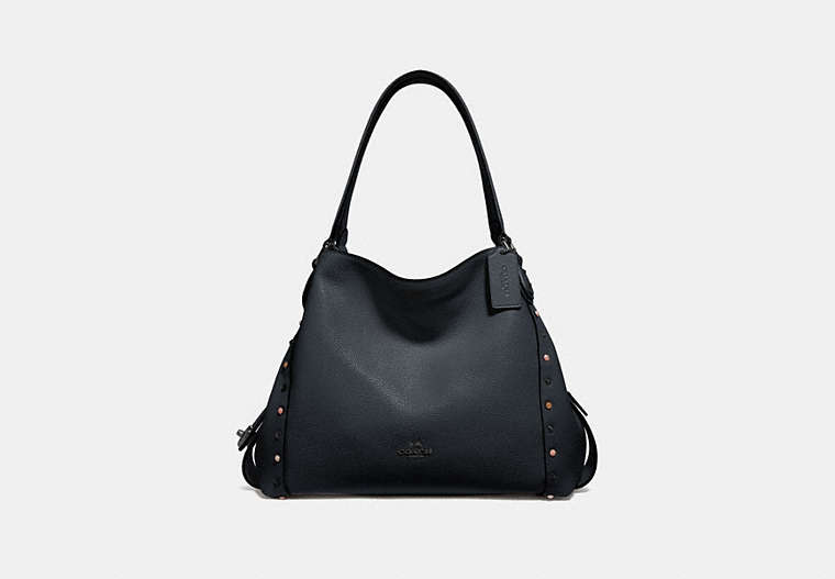 COACH®,EDIE SHOULDER BAG 31 WITH RIVETS,Leather,Large,Gunmetal/Midnight Navy,Front View