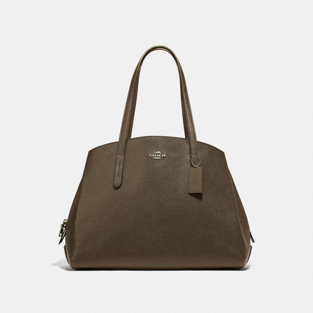 COACH®,CHARLIE CARRYALL 40,Leather,X-Large,Gold/Moss,Front View