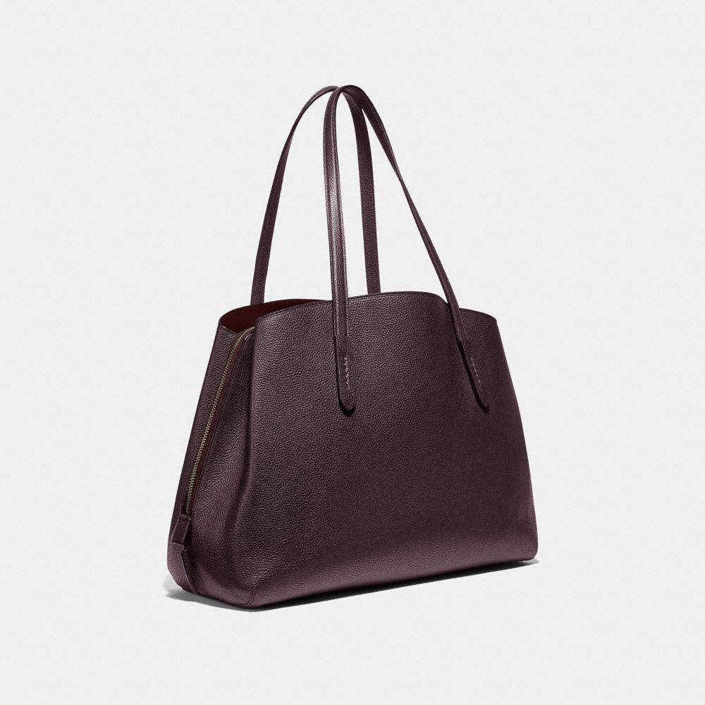 COACH®,CHARLIE CARRYALL 40,Leather,X-Large,Gold/Oxblood,Angle View