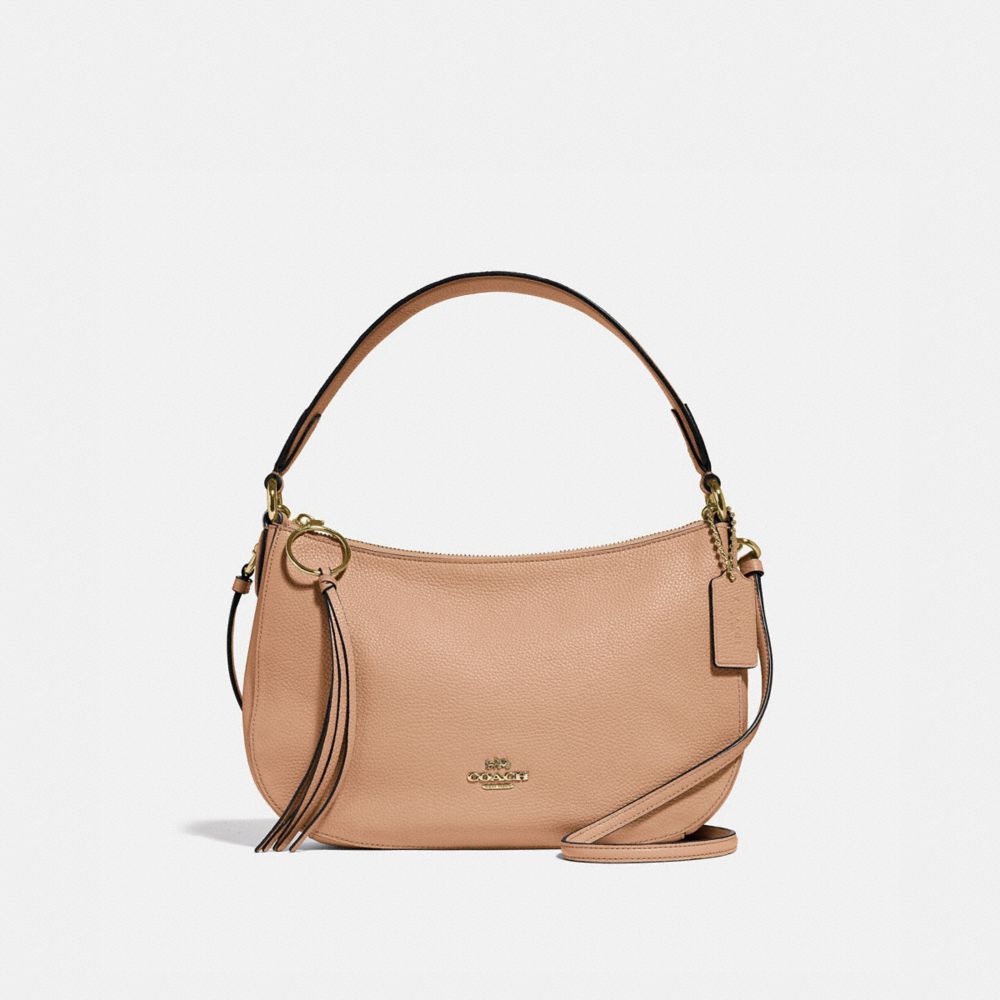 COACH®,BANDOULIÈRE SUTTON,Cuir,Doré/Hêtre,Front View