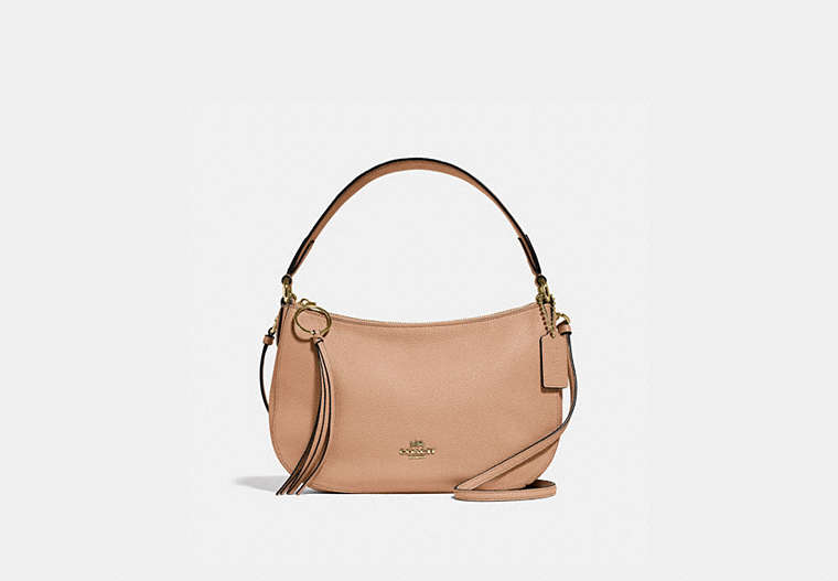 COACH®,SUTTON CROSSBODY,Leather,Gold/Beechwood,Front View