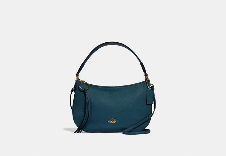 COACH®,SUTTON CROSSBODY,Leather,Gold/Peacock,Front View image number 0