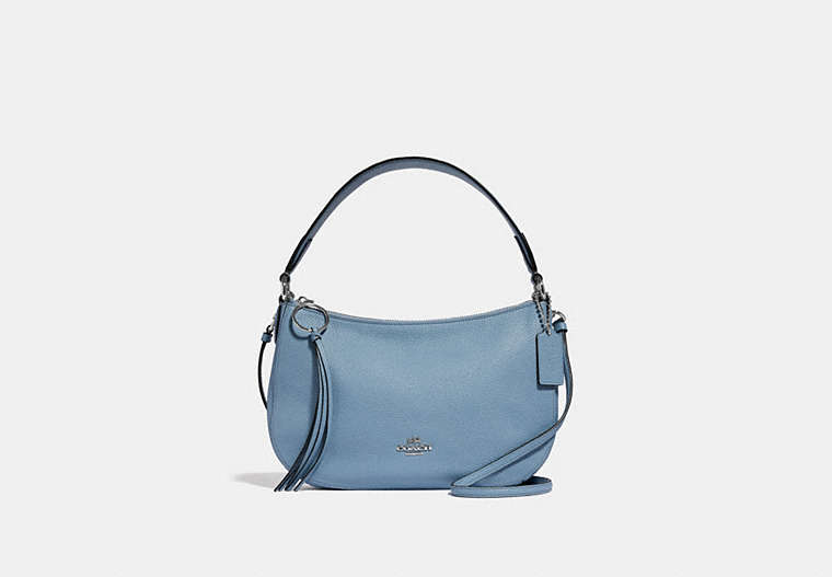 COACH®,SUTTON CROSSBODY,Leather,Silver/Slate,Front View