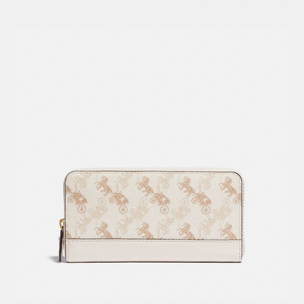 COACH®,ACCORDION ZIP WALLET WITH HORSE AND CARRIAGE PRINT,Mini,Brass/Chalk Taupe,Front View image number 0