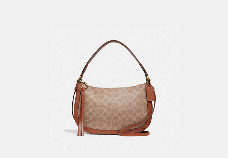 COACH®,SUTTON CROSSBODY IN SIGNATURE CANVAS,Coated Canvas,Medium,Brass/Tan/Rust,Front View