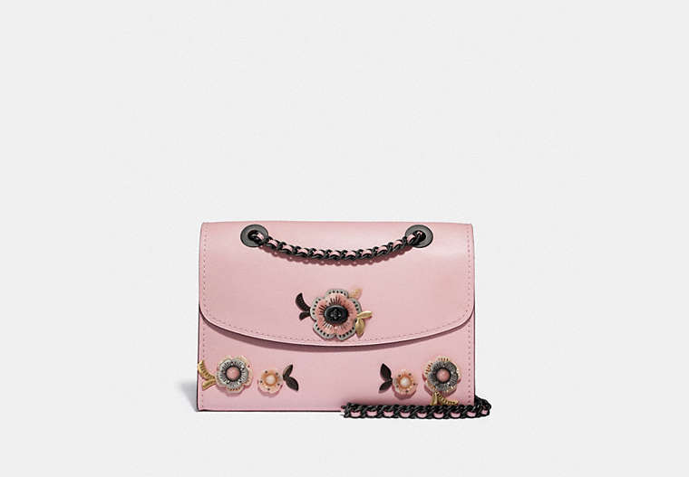 COACH®,PARKER WITH ALLOVER TEA ROSE STONES,Leather,Medium,Pewter/Blossom,Front View