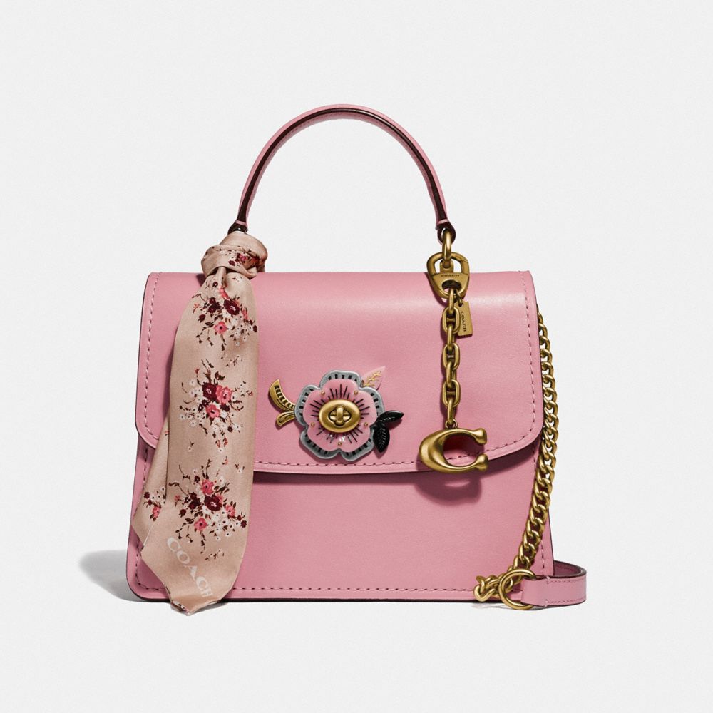 COACH®,PARKER TOP HANDLE WITH TEA ROSE STONES,Leather,Medium,Brass/Light Blush,Angle View