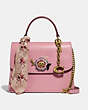 COACH®,PARKER TOP HANDLE WITH TEA ROSE STONES,Leather,Medium,Brass/Light Blush,Angle View