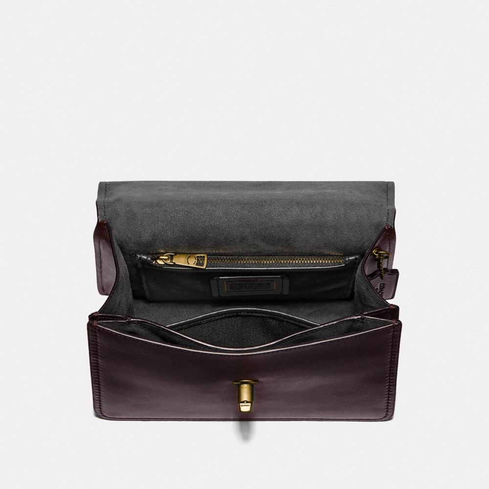 COACH®,PARKER TOP HANDLE WITH TEA ROSE STONES,Leather,Medium,Brass/Oxblood,Inside View,Top View