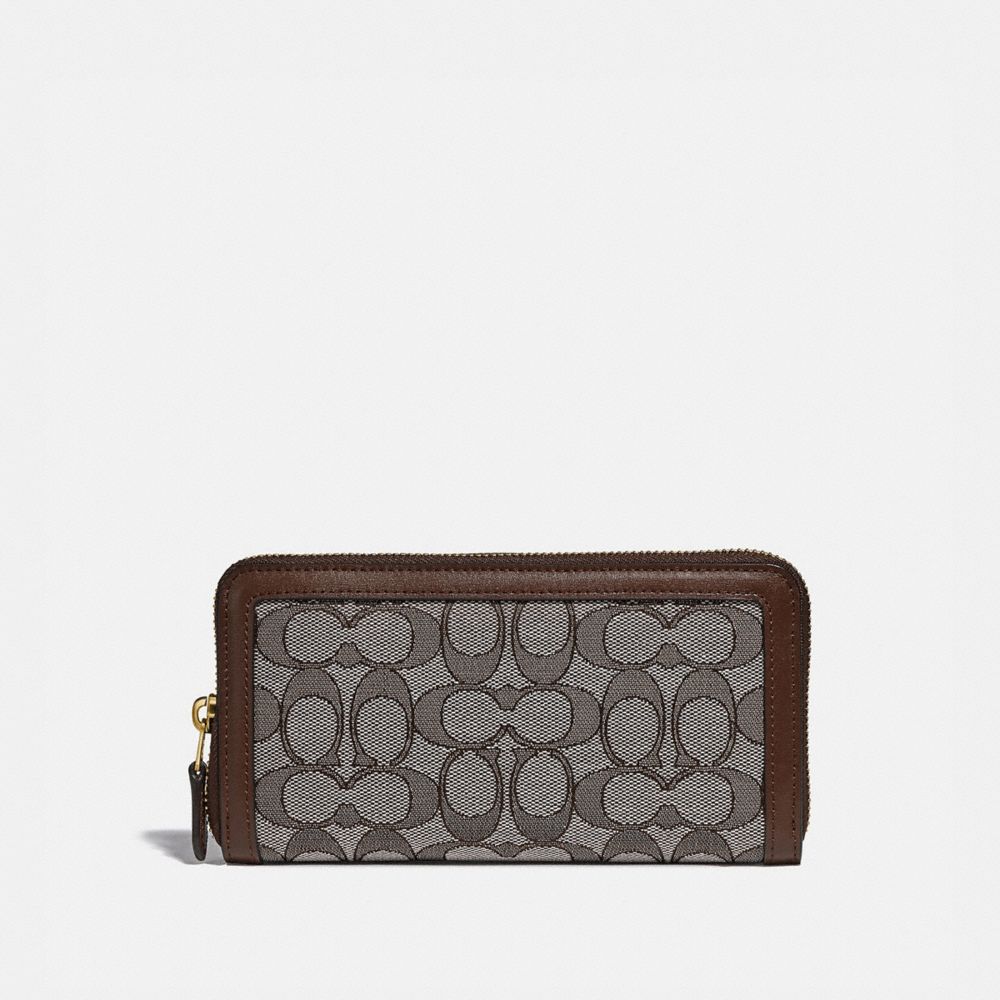 COACH®,ACCORDION ZIP WALLET IN SIGNATURE JACQUARD,Leather,Mini,Brass/Oak Maple,Front View