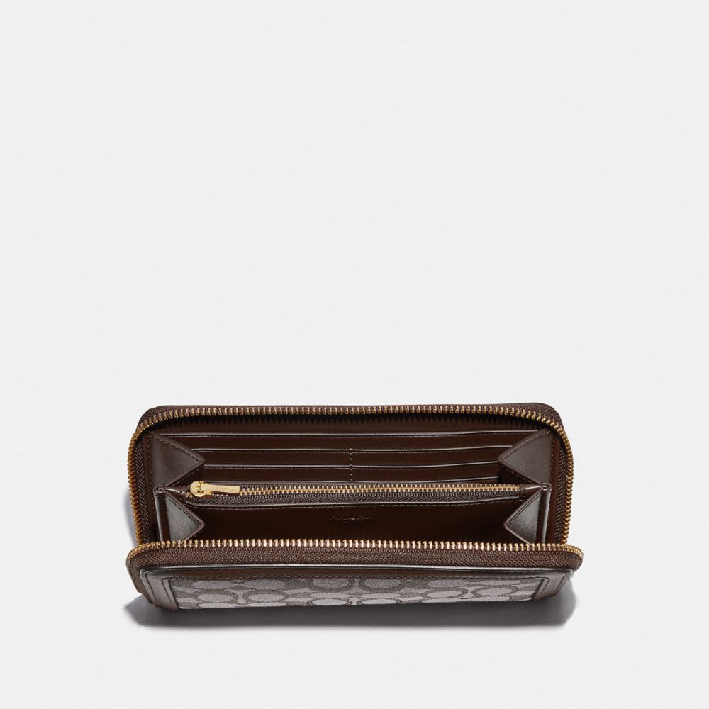 COACH®,ACCORDION ZIP WALLET IN SIGNATURE JACQUARD,Leather,Mini,Brass/Oak Maple,Inside View,Top View