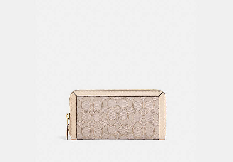 COACH®,ACCORDION ZIP WALLET IN SIGNATURE JACQUARD,Leather,Mini,Brass/Stone Ivory,Front View