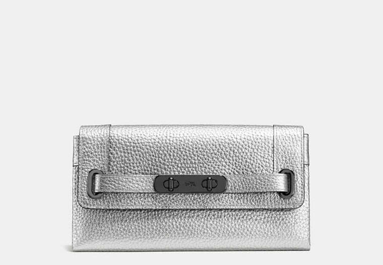 COACH®,COACH SWAGGER WALLET,Leather,DK/SILVER,Front View