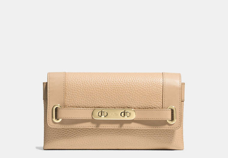 COACH®,COACH SWAGGER WALLET,Leather,Light Gold/Beechwood,Front View