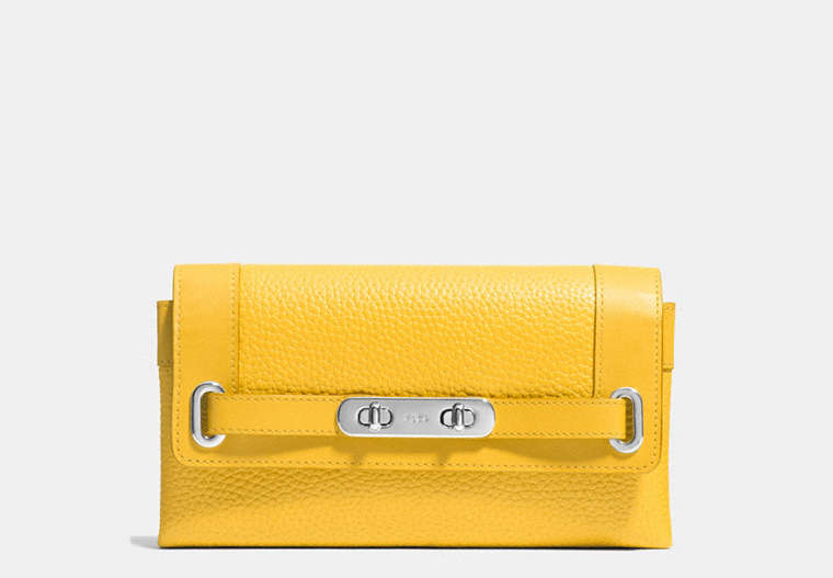 COACH®,COACH SWAGGER WALLET,Leather,Silver/CANARY,Front View