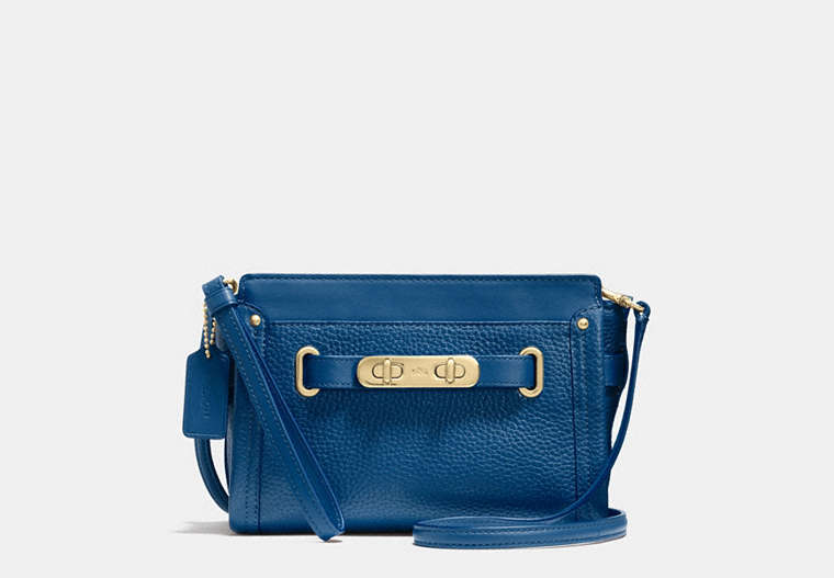 COACH®,COACH SWAGGER WRISTLET,Leather,Light Gold/Denim,Front View