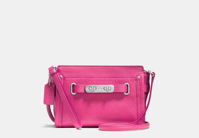 COACH®,COACH SWAGGER WRISTLET,Leather,Silver/Dahlia,Front View
