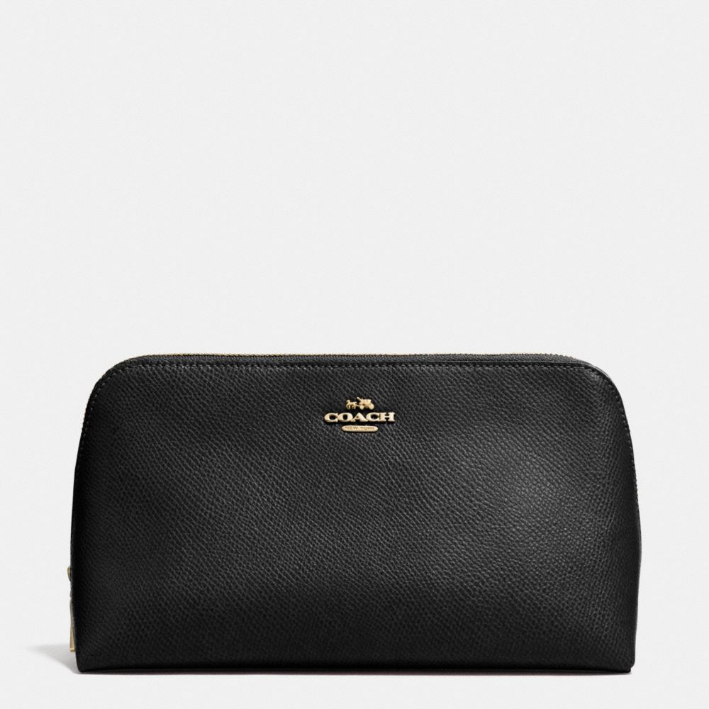 COACH®,COSMETIC CASE 22 IN CROSSGRAIN LEATHER,Leather,Light Gold/Black,Front View