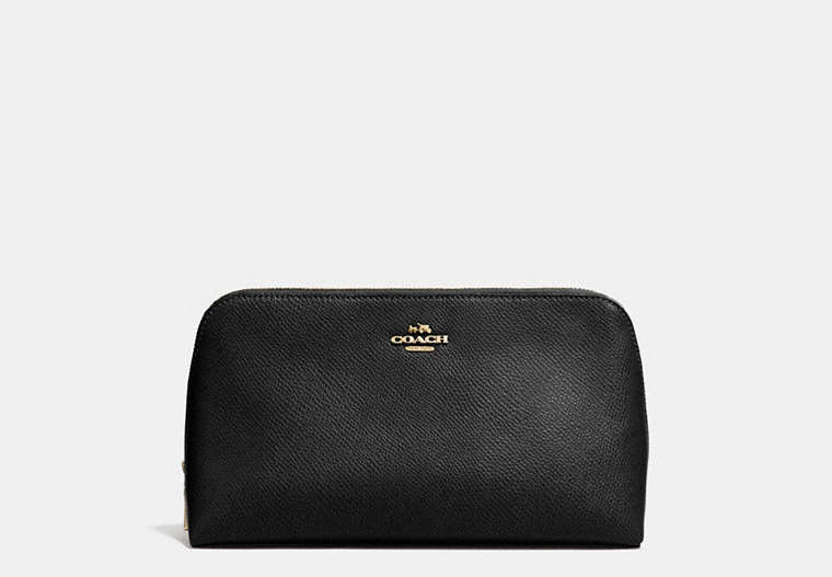 COACH®,COSMETIC CASE 22 IN CROSSGRAIN LEATHER,Leather,Light Gold/Black,Front View