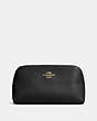 COACH®,COSMETIC CASE 17 IN CROSSGRAIN LEATHER,Leather,Light Gold/Black,Front View