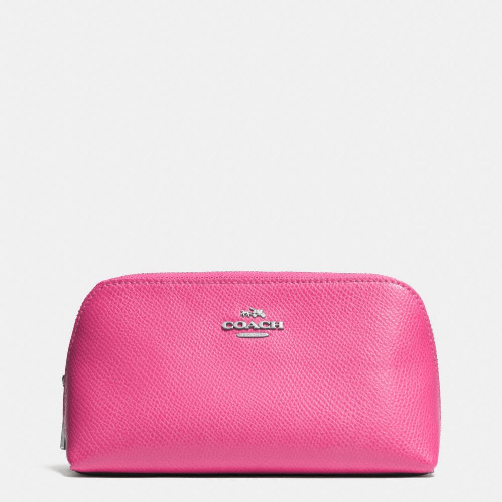 COACH®,COSMETIC CASE 17 IN CROSSGRAIN LEATHER,Leather,Silver/Dahlia,Front View
