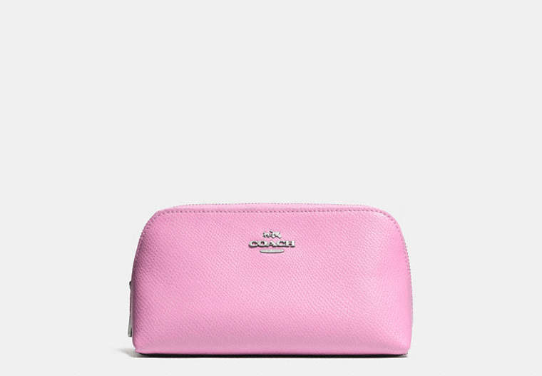 COACH®,COSMETIC CASE 17 IN CROSSGRAIN LEATHER,Leather,Silver/Marshmallow,Front View