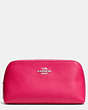 COACH®,COSMETIC CASE 17 IN CROSSGRAIN LEATHER,Leather,Silver/Amaranth,Front View
