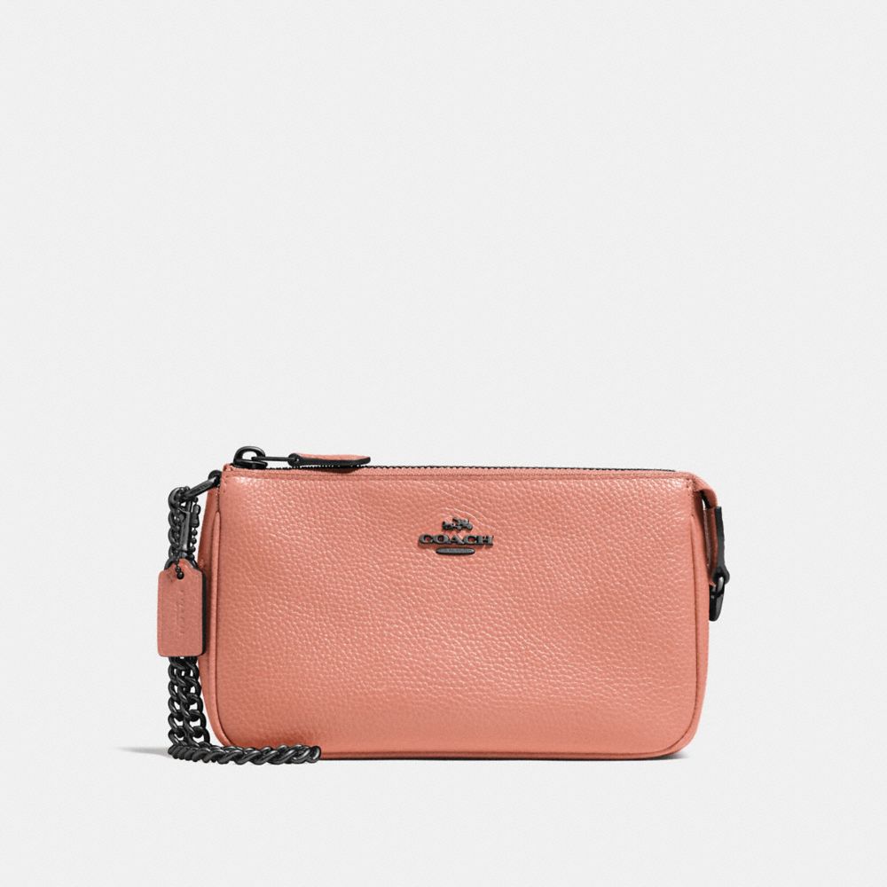 COACH®,NOLITA WRISTLET 19,Leather,Dark Gunmetal/Melon,Front View