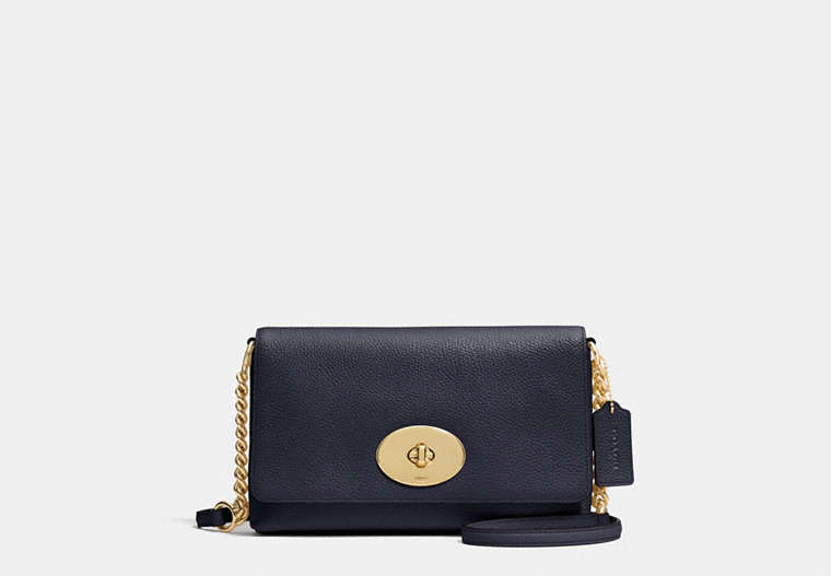 COACH®,CROSSTOWN CROSSBODY,Leather,Small,Light Gold/Navy,Front View