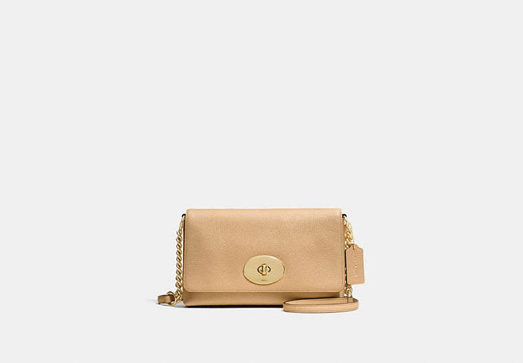 COACH®,CROSSTOWN CROSSBODY,Leather,Small,Light Gold/Nude,Front View image number 0