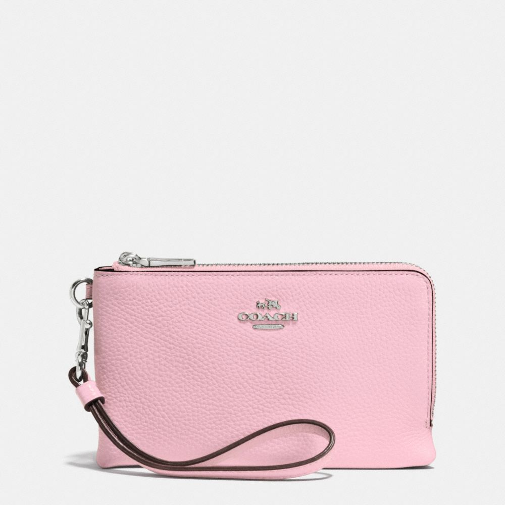 COACH Double Zip Wallet In Pebble Leather in Pink