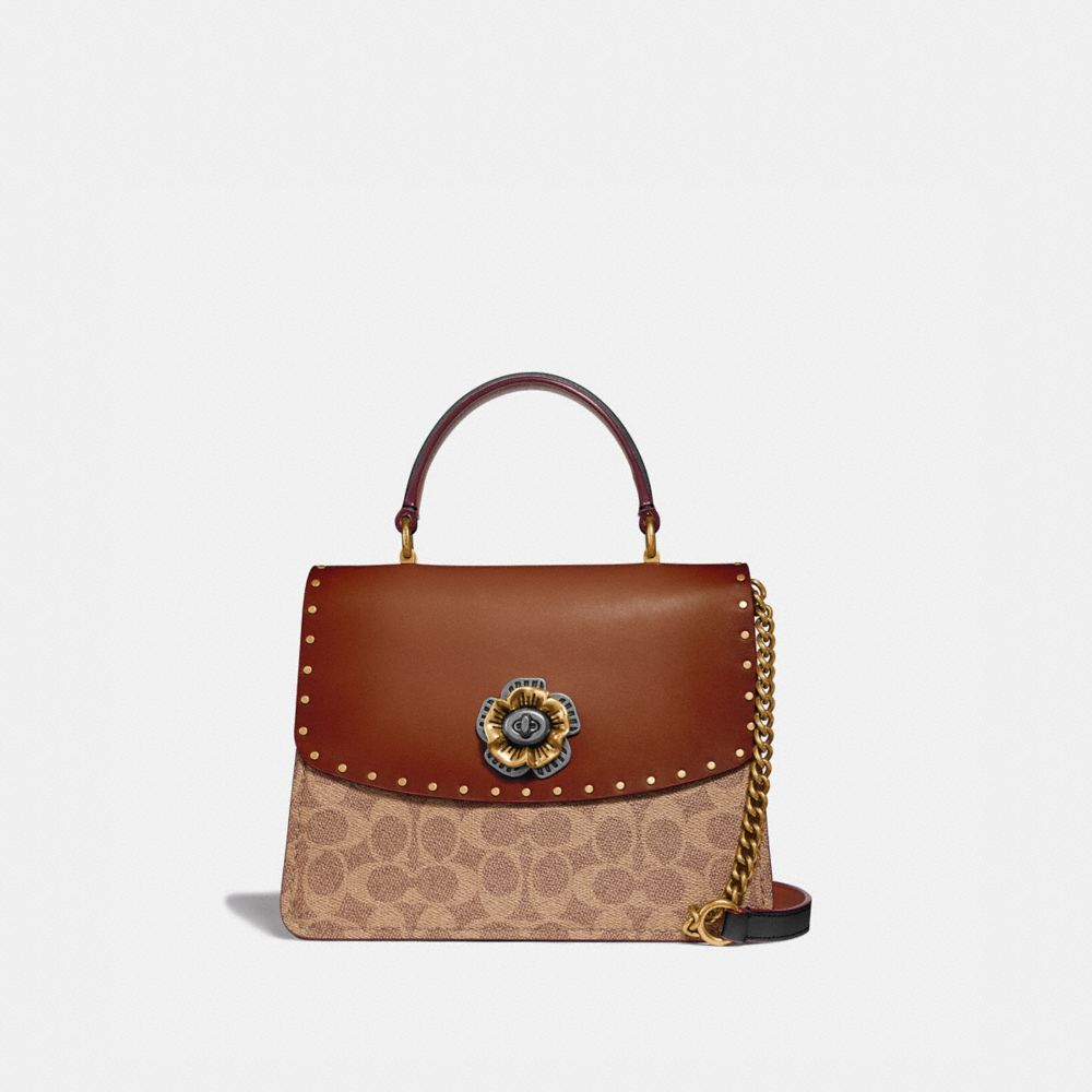 Coach parker top handle in signature 2024 canvas with rivets