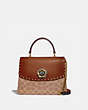 COACH®,PARKER TOP HANDLE IN SIGNATURE CANVAS WITH RIVETS,Coated Canvas,Medium,Brass/Tan/Black,Front View